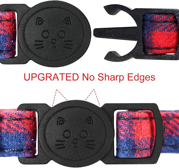 Joytale Upgraded Cat Collar with Bells, Breakaway Cat Collars with Bow Tie, 1 Pack Girl Boy Safety Plaid Kitten Collars, Red