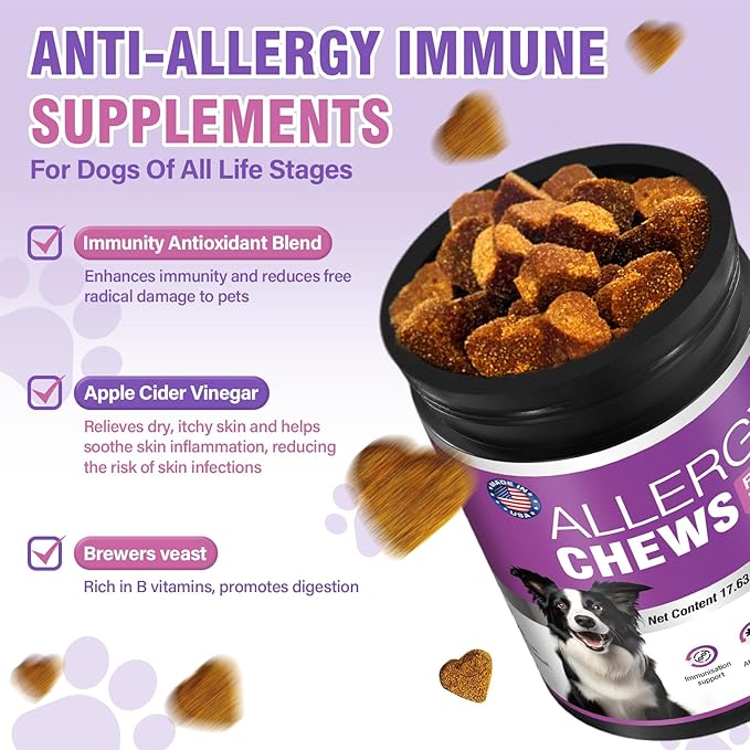 Dog Allergy Chews 500PCs, Dog Allergy and Itching Skin Relief Anti Itch Aller Immune Bites for Dogs Itching Licking Paws Treatment Relief Itchy Chew Probiotics Vitamins for Skin and Coat Allergies