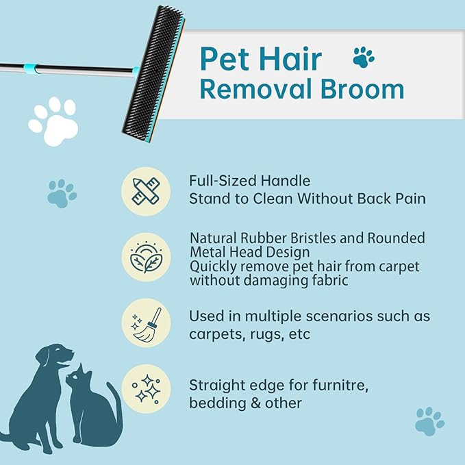 Carpet Rake for Pet Hair Removal (3 Pack),Dog Cat Fur Remover Rubber Broom,Carpet Rake - 60" Long Handle Lint Shaver Cleaner Tools,Scraper Brush for Carpet,Rug,Car Mat,Couch,Pet Bed,Furniture