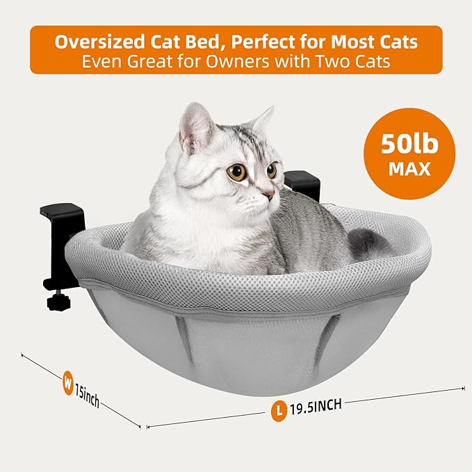 Lilyang Large Cat Desk Bed – Sunken Cat Hammock, 19.5"x15" Spacious Nest, Secure Bed with Dual Clamps & Steel Frame, Supports Up to 50 lbs, Reversible & Washable Bed Cover (X-Large, Mesh Cover)
