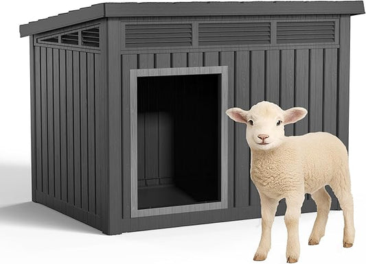 DRATO Outdoor Dog and Goat House - Resin All-Weather Dog House Outdoor, Durable Dog Kennel Outside for Backyard, Farm, Pasture