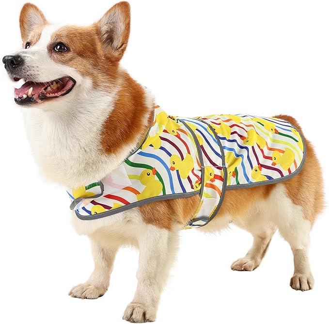 Dog Raincoat Hooded,Waterproof Rain Coat for Dogs with Adjustable Belly Strap,Reflective Strips, Lightweight Slicker Poncho Rain Jacket for Small Medium Large Dogs