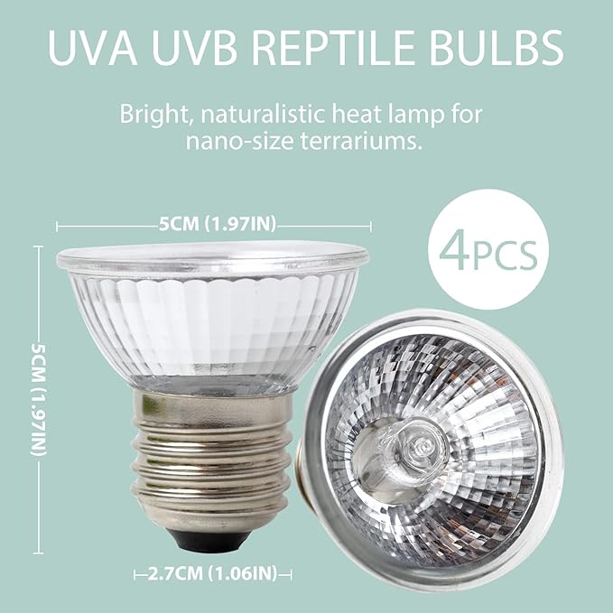 LUCKY HERP 4 Pack 25W UVA UVB Reptile Light Bulbs, Heat Lamp Bulbs for Reptiles and Amphibians, Basking Light Bulb for Turtle, Bearded Dragon, Lizard Heating Use