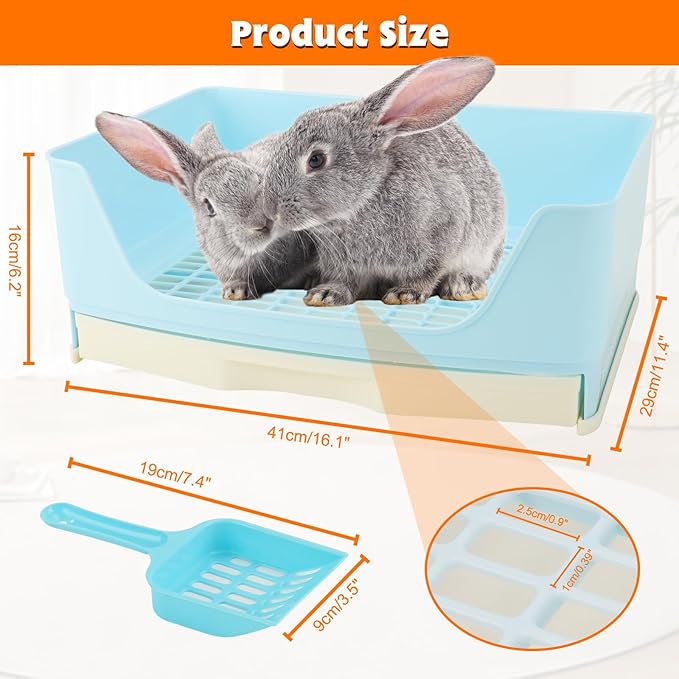 BWOGUE Large Rabbit Litter Box Toilet,Potty Trainer Corner Bedding with Drawer Larger Pet Pan for Adult Guinea Pigs, Rabbits, Hamster, Chinchilla, Ferret, Galesaur, Small Animals(Blue)