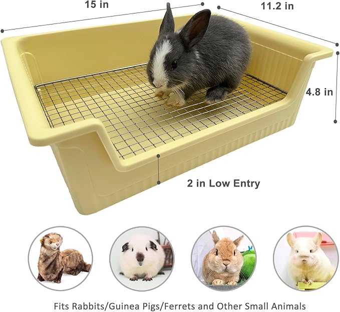 Stainless Steel Gird Rabbit Litter Box, Large Corner Potty Tray for Small Animals Guinea Pigs, Ferrets,Chinchillas - Toilet with Low Entry & Easy Clean(15×11.2×4.8in)