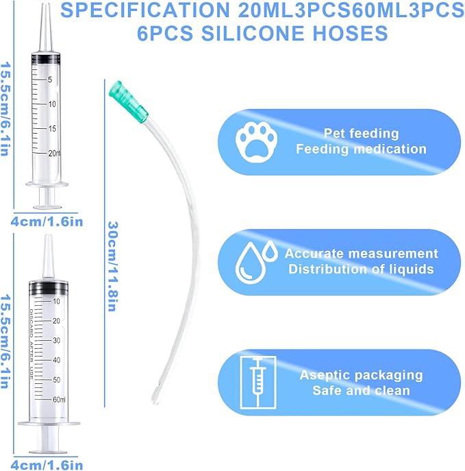 Baby Bird Feeding Syringe Set, Pet Parrot Milk Feeding Syringe with Tubes, Parrot Feeding Tubes Measuring Tools for Feeding Pets Scientific Industrial Labs… (20ml+60ml)