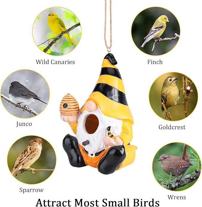 Yinns Resin Bird House, Birdhouses for Outdoors, Decorative Bird Houses, Hanging Funny Gnomes Birdhouse for Outside Garden Decor