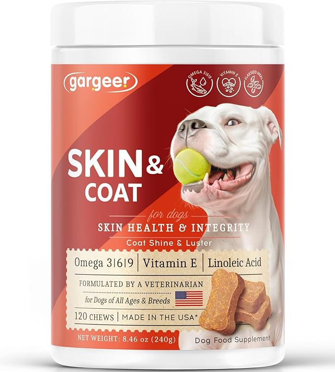 Shiny Coat Omega 3-6-9 Supplement. Itchy Skin Relief & Seasonal Allergies Support. Packed with Fatty Acids for Skin & Coat Defense. USA Vet Created - Vegetable Flavor – 120 Soft Chews. Enjoy!