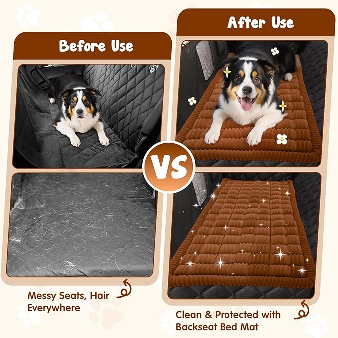 Backseat Pet Bed Mat, Plaid Dog Bed for Car Back Seat, Flannel Dog Covers for Loveseats, Non-Slip Travel Pet Mat, Custom Fit for Backseat Extenders and Seat Covers, 54"x24.8", Brown
