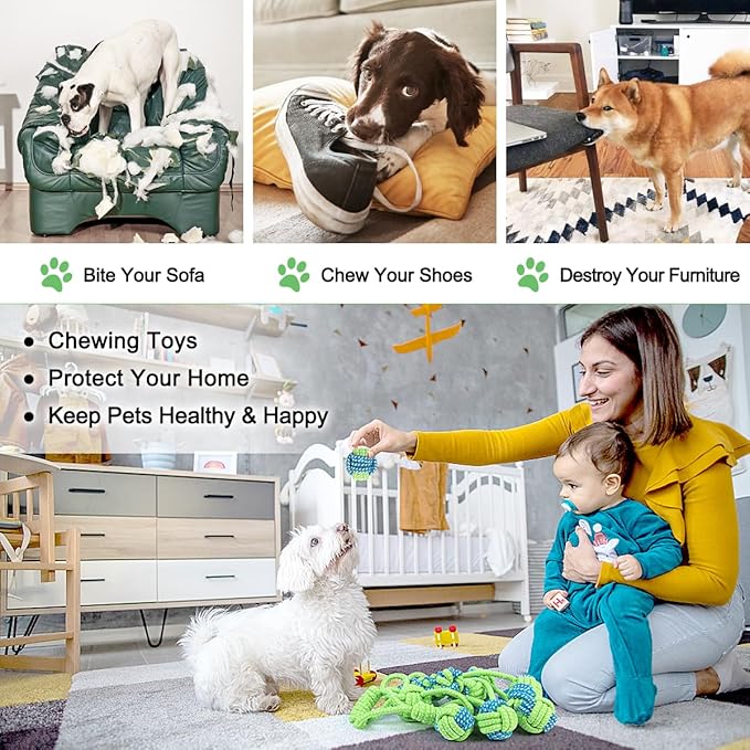 ETACCU 8 Pack Dog Rope Toys for Puppy & Small Dogs , Puppy Rope Toy for Aggressive Chewers, Indestructible,Keeping Dogs from Being Bored- Green