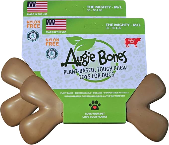 2-Pack Non-Toxic Dog Toys - Sustainable Beef Flavored Dog Chew Toys for Aggressive Chewers - Plant-Based Bioplastic Pet Toys - Made in The USA (Mighty)