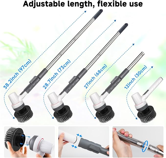 AQQA 8-in-1 Electric Aquarium Cleaning Kit Cordless Rechargeable Glass Scrubber IPX9 Waterproof Handheld Fish Tank Cleaner Powerful Algae Scraper & Cleaning Brush Set (Grey)