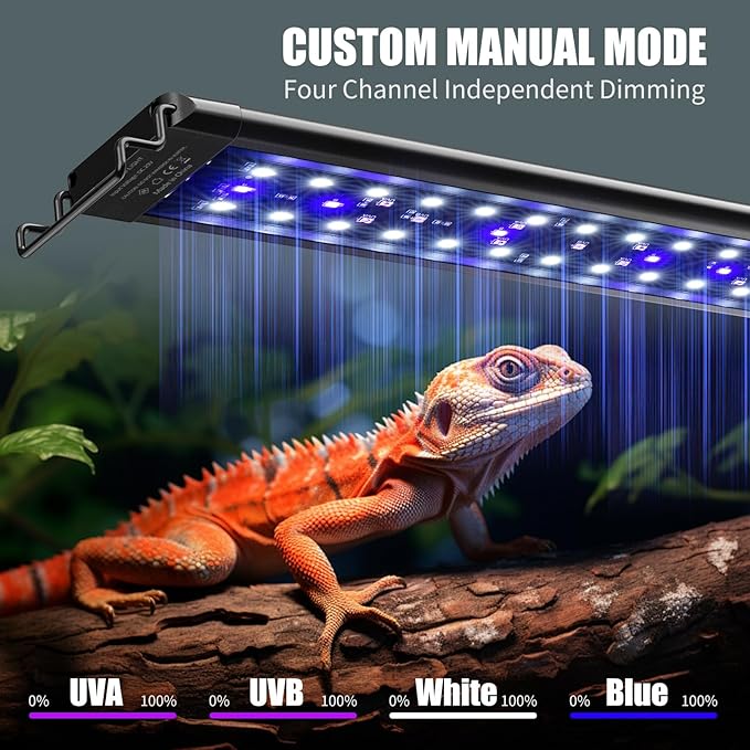 8-Inch LED UVA UVB Light for Reptiles with Controller, Full Spectrum UVA & UVB Reptile Light with Auto 24-Hour Cycle Timer & 10 Dimmable for Bearded Dragons, Turtles, Frogs, Snakes, Plants