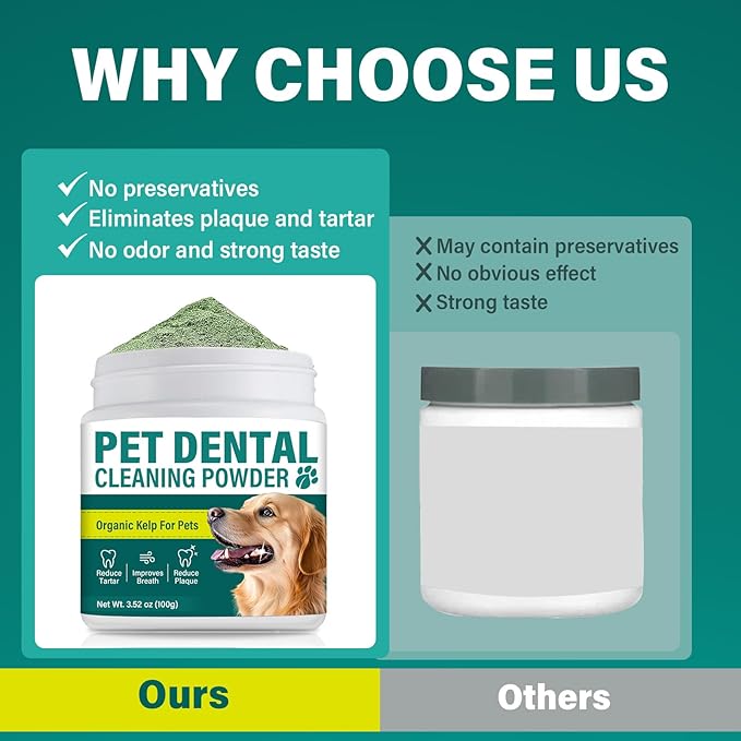 Dog Teeth Cleaning Powder, Dog Dental Powder for Bad Breath&Food Residue, Natural