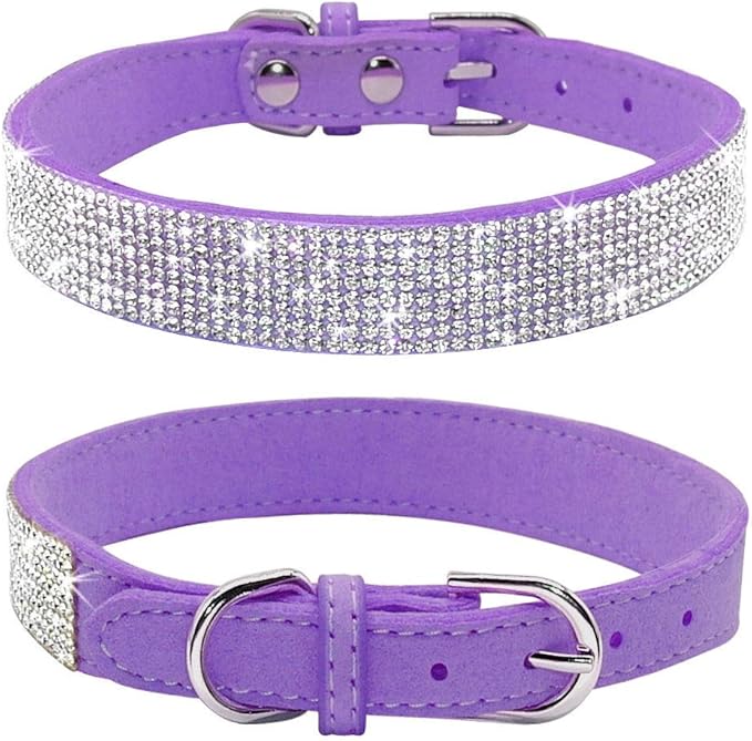 Cute Dog Collar with Bling Rhinestone, Fancy Crystal Diamond Glitter Pretty Jewel Soft Cat Collars for Small Medium Large Breed Dogs Girl Female Pet Puppy Kitten Terrier (XXS, Purple)