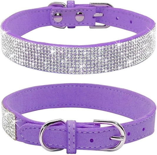 Cute Dog Collar with Bling Rhinestone, Fancy Crystal Diamond Glitter Pretty Jewel Soft Cat Collars for Small Medium Large Breed Dogs Girl Female Pet Puppy Kitten Terrier (L, Purple)