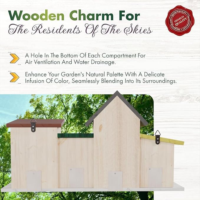 23 Bees 4 Hole Bird House for Outside/Indoors/Hanging, Kits for Children & Adults, Decorative Birdhouse &Home Decoration, Outdoors Feeder for Birds, Bluebirds, Wrens & Chickadees, All Weather