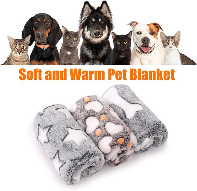 3 Pack Cat and Dog Blanket Soft & Warm Fleece Flanne Pet Blanket, Great Pet Throw Sleep Mat for Puppy Cats Small, Medium & Large Dogs Cute Star/Love/Bone (Medium 30" x 20")