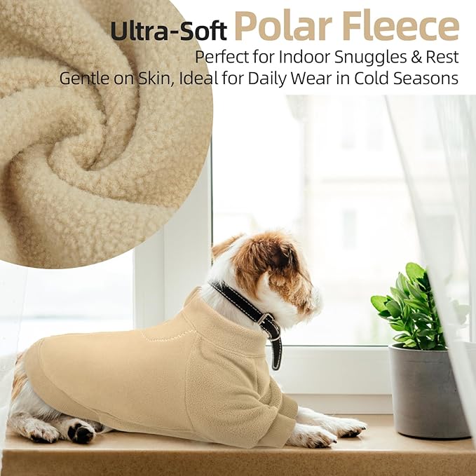 QBLEEV Dog Hoodie for Small Medium Large Dogs, Soft Fleece Pullover Dog Sweatshirt with Zipper, Winter Warm Hooded Sweatshirt Clothes for Daily Wear, Pet Cold Weather Clothing, Beige, M
