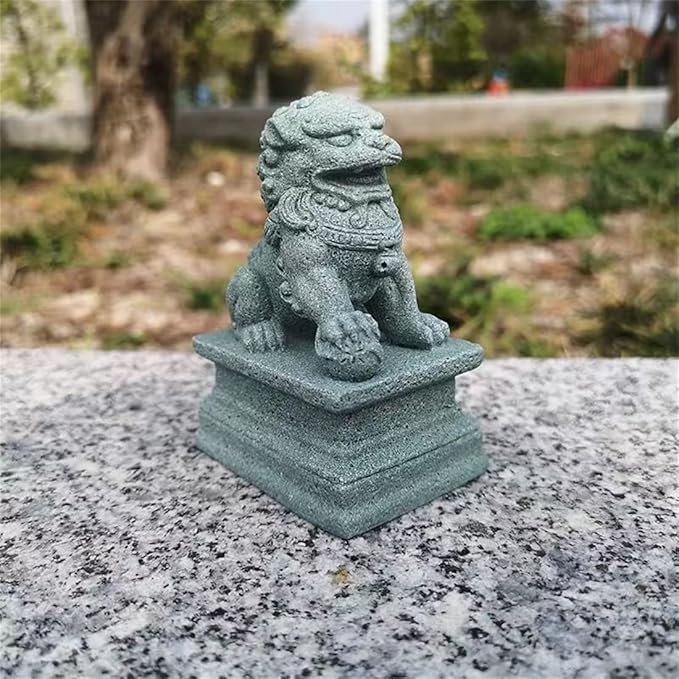 livelyfish Asian Fu Foo Dogs Statues A Pair of Two Guardian Lion Sandstone Figurine Pets Fish Tank Aquarium Landscape Ornaments Garden Feng Shui Decorations, M