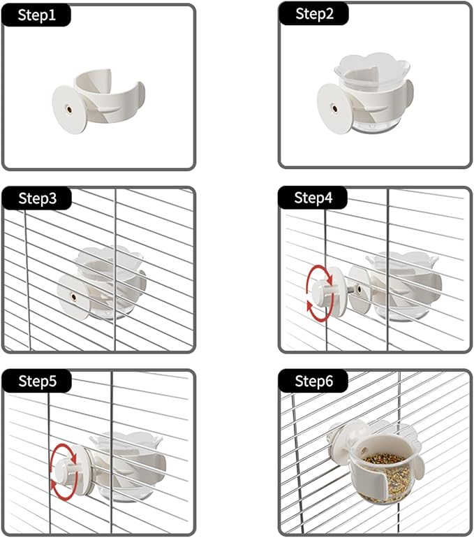 2pcs/4pcs PET Bird Bowls with Clamp, Bird Cage Feeder, Durable Water Bowl, Feeding Cups, Water Feeder for Cockatiel, Parakeet, Macaw, Finches, Lovebirds, Small Animals Gray (White, 4pcs)