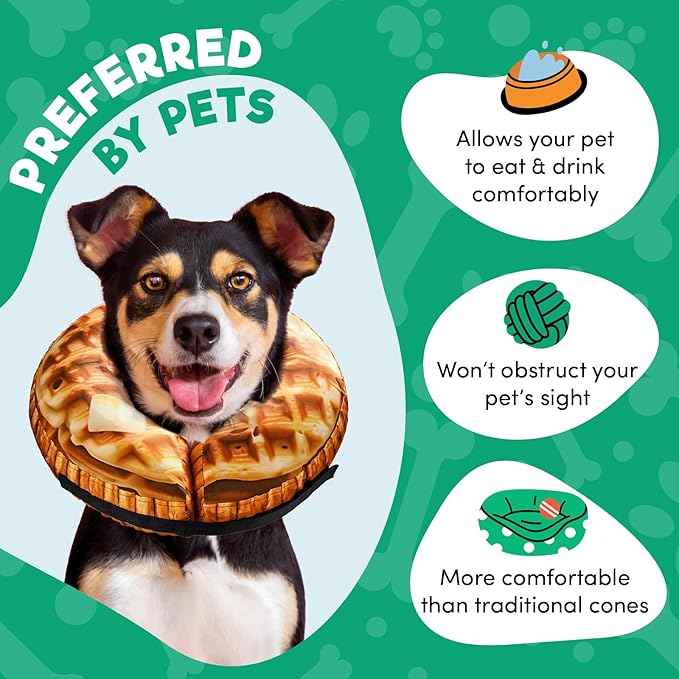 BENCMATE Inflatable Dog Cone Collar Alternative, Soft Dog Cone for Small Medium Large Dogs and Cats, Neck Recovery ECollar Donut Collar After Surgery (Small, Waffle)