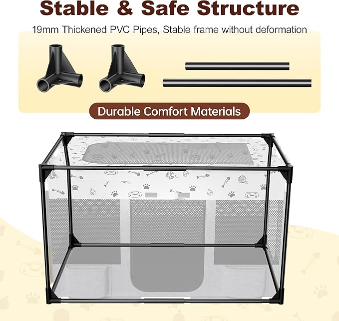 Portable Cat Playpen, Pet Dog Playpen, Kitten Puppy Play Pen for Indoor/Outdoor, Collapsible Cats Cages Enclosed Tent with Carrying Case, PVC Pipe Frame, 600D Oxford, 39" x 24" x 22"