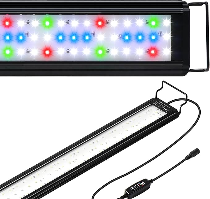 Tatub 19W LED Aquarium Light for 30"-36" Fish Tank, Full Spectrum Fish Tank Light with White Blue Red Green LEDs, 10 Levels of Brightness,Timer Auto On/Off