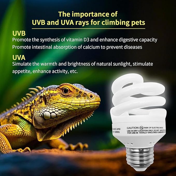 UVB Light Bulb for Reptiles, 9W 5.0 UVA UVB Heat Lamp Bulbs Ideal for Rainforest Reptiles, Bearded Dragons Lizard Turtle Tortoise Iguanas Chameleons Snake (1 Pack)