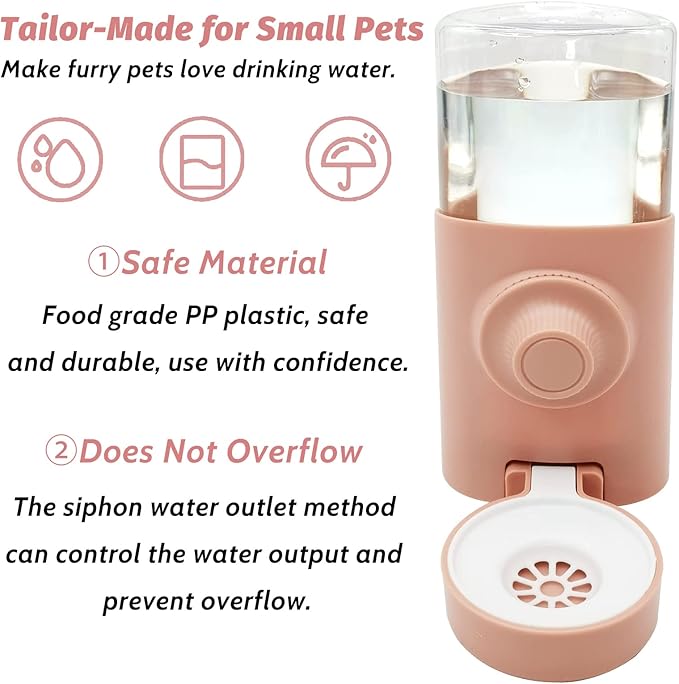 Fhiny Rabbit Water Bottle No Drip, 2 PCS Hanging Guinea Pig Water Dispenser 600ml Small Animal Gravity Automatic Water Feeder for Bunny Guinea Pigs Chinchillas Hedgehogs Ferrets Squirrels (Pink)