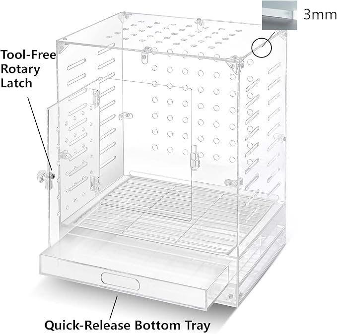 Clear Acrylic Bird Cage for Small Birds, Transparent Display Habitat for Finch, Canary, Parakeet - Easy to Clean & Assemble (9x12x15in)
