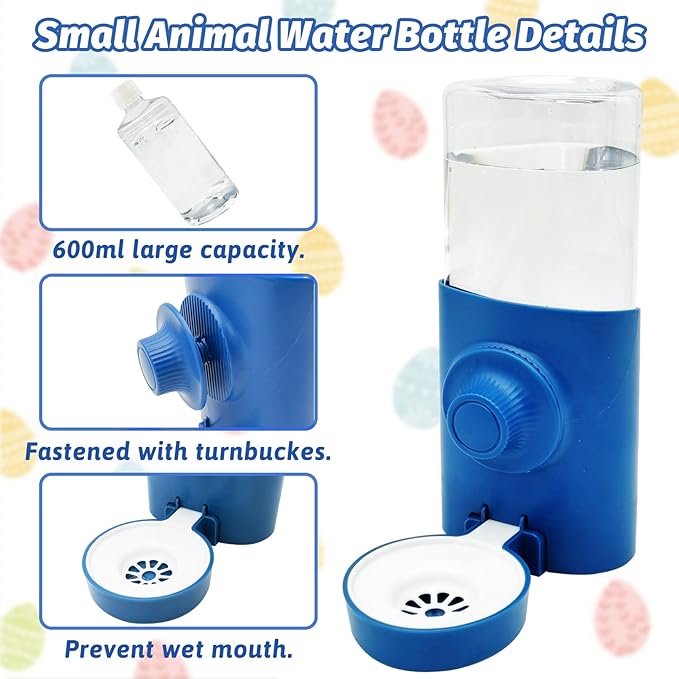 Fhiny Rabbit Water Bottle No Drip, 2 PCS Hanging Guinea Pig Water Dispenser 600ml Small Animal Gravity Automatic Water Feeder for Bunny Guinea Pigs Chinchillas Hedgehogs Ferrets Squirrels (Blue)