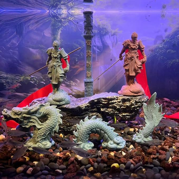 livelyfish Aquarium Dragon Statue Sandstone Ornaments Asian Fish Tank Decor for Freshwater Saltwater Tank Landscape Garden Decorations