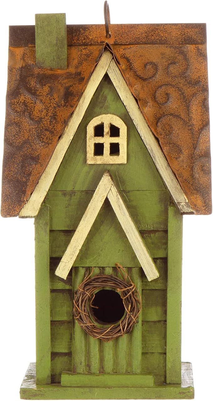 Glitzhome Bird Houses for Outdoors, Hand Painted Distressed Wooden Bird House Hanging Garden Birdhouse for Outside, Decorative Birdhouses for Bluebird Hummingbird Wren Finch Cardinals Cedar 12" H