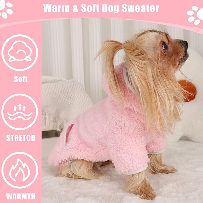 Dog Sweaters Dog Hoodie Winter Fleece Puppy Sweater Chihuahua Teacup Yorkie Soft Stretchy Tiny Clothes Cat Sweater Pet Outfits, Pink, XXS