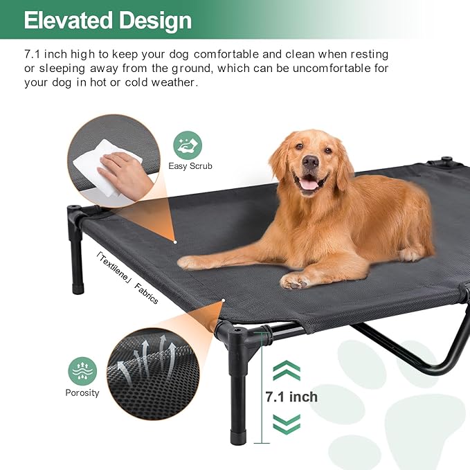 Elevated Outdoor Dog Bed with Canopy, Raised Dog Cot with Shade, Waterproof Dog Tent for Medium Large Dogs Portable Cooling Pet Bed with Breathable Mesh for Camping Beach, XL