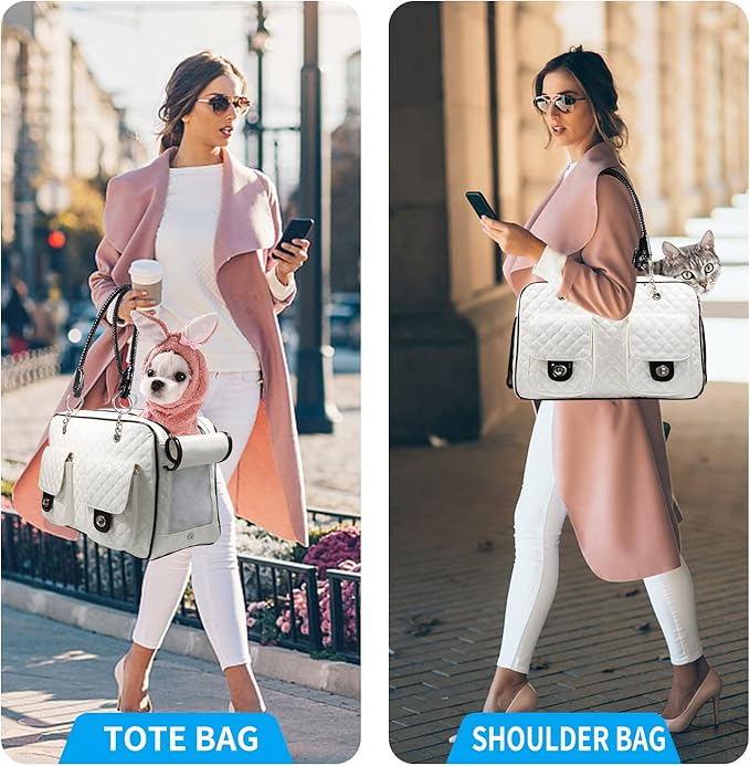 Soft-Sided Pet Travel Carrier Airline Approved for Pet Small Dog and Cat Collapsible, White Shiny Patent Leather