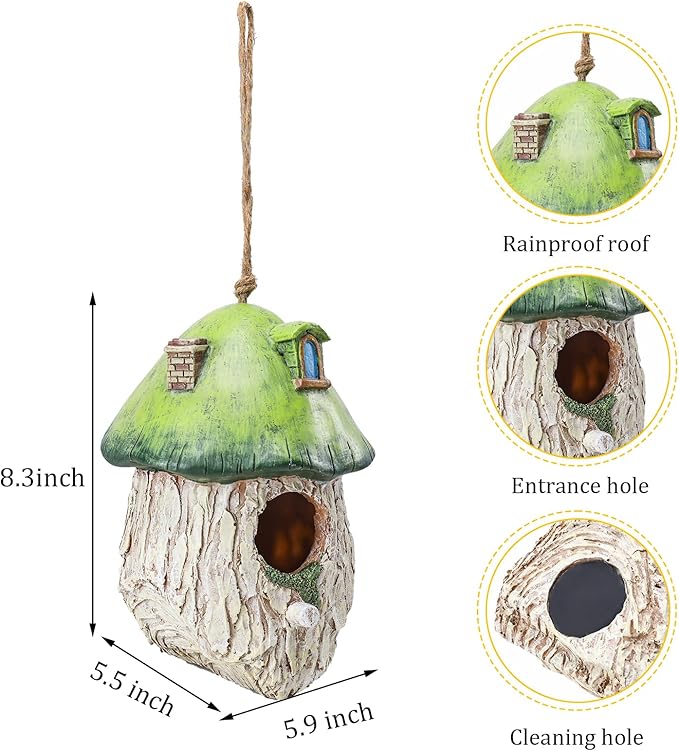 Yinns Bird House for Outside, Birdhouses for Outdoors Nesting, Decorative Resin Bird Houses for Yard Garden Decor, Water Proof