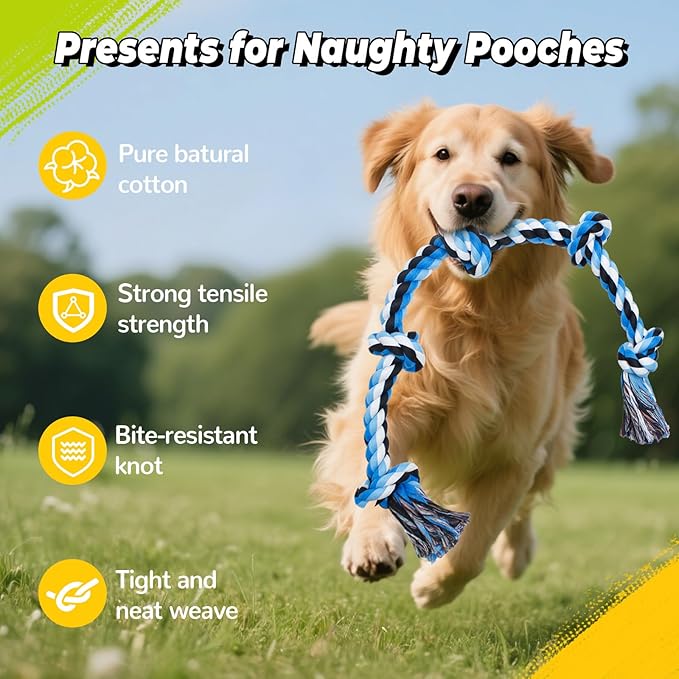 YALAVA Large Dog Rope Toy for Aggressive Chewers, 3 Feet 5 Knots Heavy Duty Chew Toys for Teeth Cleaning, Cotton Rope Dog Tug Toy