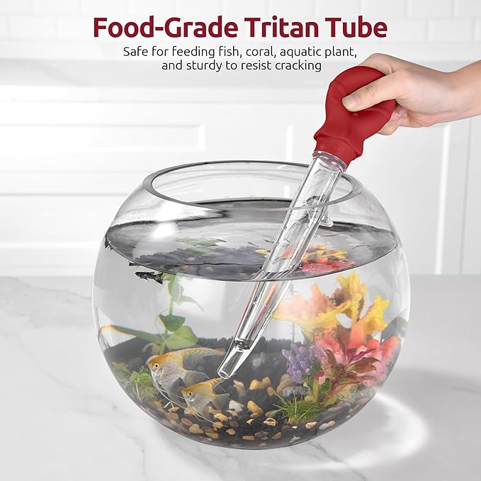 U-Taste Aquarium Pipette Cleaner: 1.5oz Coral Feeder for Fish Tank Cleaning, Manual Feeding Tube, Food Grade Siphon Dropper, Waste Remover with Strong Suction & Stand & Brush (11.98in, Red)