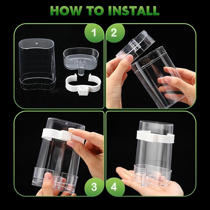 Yaomiao 4 Pcs No Mess Bird Feeders Automatic Parrot Water Dispenser Clear Quail Feeder and Watered Cage Accessories for Small and Medium Parrot Cockatiel Canary(Assorted,Clear)