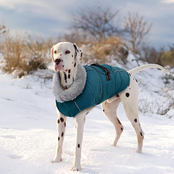 Lelepet Warm Dog Coat Reflective Fleece Vest Waterproof Dog Jacket with Adjustable Buckle Hook & Loop Windproof Cold Weather Coats for Small Medium Large Dogs, Dark Green, XXXL
