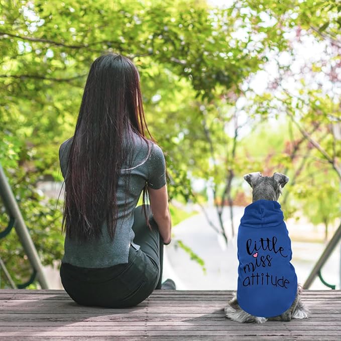 Cat Hoodies for Cats Puppy Pet Clothes Cat Apparel Little Miss Attitude Print Dog Hoodie for Small Medium Dogs Outfits for Kittens(Royal Blue,2XL)
