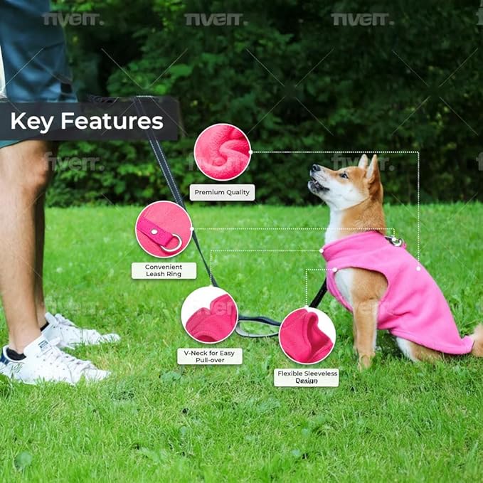 JACKO & CO - Fleece Vest Sweater with Leash Ring - Soft Lightweight Breathable for Puppies Small Medium Dogs, Kitten, Cats, Chihuahua - Warm for Fall/Autumn/Winter (Pink Lemonade, Medium 6-10lbs)
