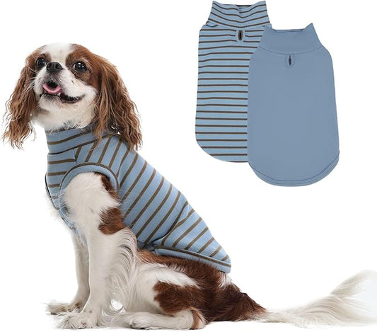 2 Pack Small Dog Sweaters, Warm Stripe Pullover Stretch Fleece Sweater, Winter Fall Pets Coats Sweatshirt, Soft Pet Fleece Vest Pajamas Turtleneck for Dogs, Dachshund, Boston Terrier, Blue S