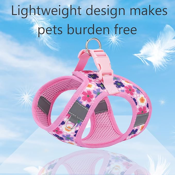 Small Dog Harness and Leash Set, Step in Dog Harness No Pull for Walking Running Training, Puppy Essentials for Dogs Cat Bunny, Adjustable Reflective Dog Vest Harness. (Pink, M)