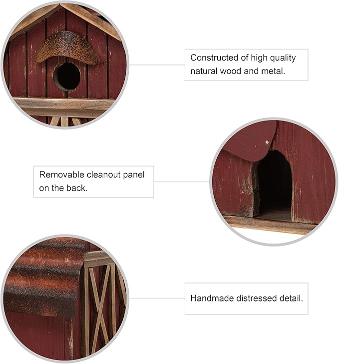 Glitzhome 10.25" H Hanging Birdhouse Rustic Wooden Barn Garden Bird House for Outdoor