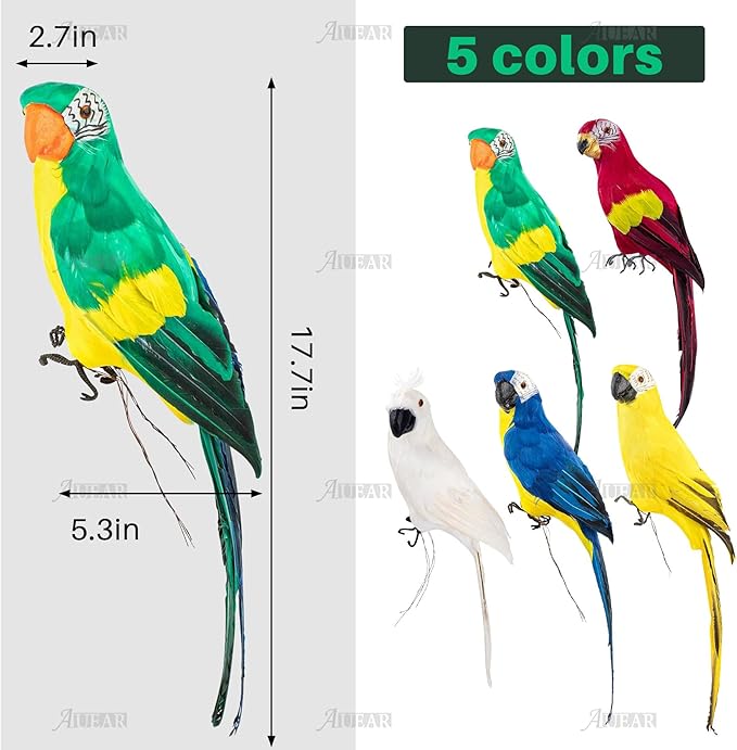 AUEAR, 17.7 Inch Green Artificial Big Parrot Simulation Lifelike Birds for Decoration