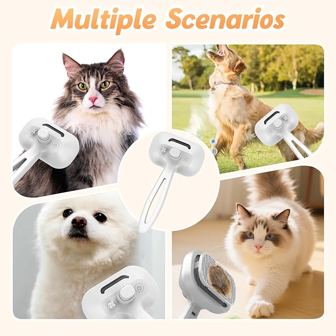 Pet Steam Brush Set for Dogs, 2025 New Self-Cleaning Pet Brush, Multi-Function Pets Hair Removal Brushes for Home Use, Portable Dog Cat Grooming Brushes for Pets Owners (White)