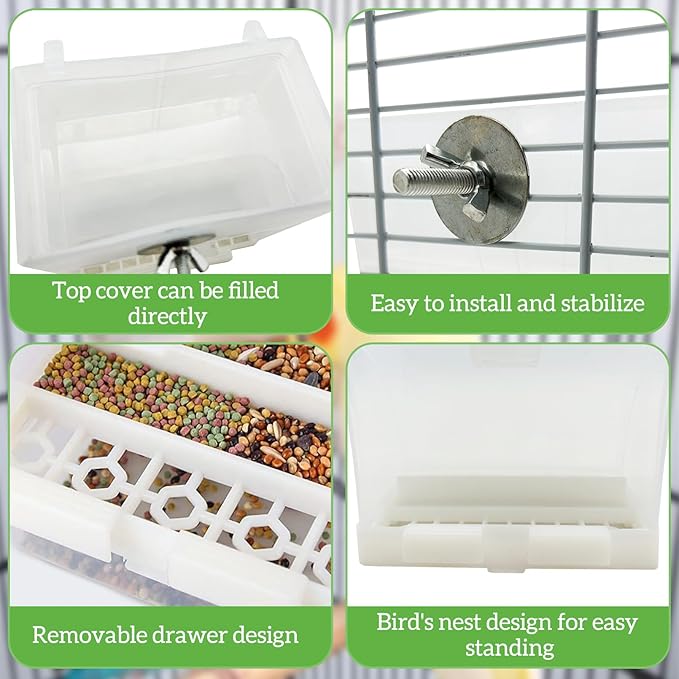 PINVNBY 2 PCS No Mess Bird Feeder, Automatic Bird Feeder for Cage, Seed Food Container Cage Accessories for Parrot Budgerigar Canary Cockatiel Finch Parakeet Green Cheek Conures Parrotlets Lovebirds